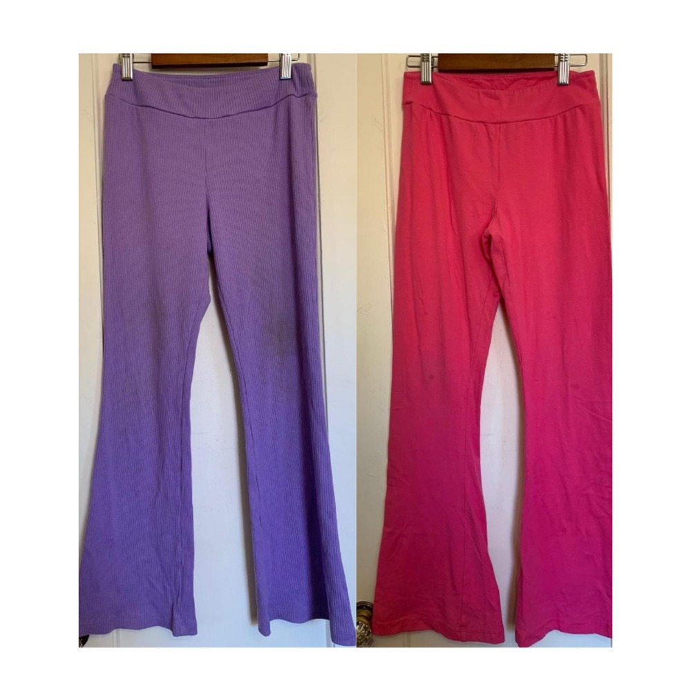 Cat & Jack Girls XL 14 Flare Leggings Lot 2 Purple Ribbed Pink Cotton Blend Fair